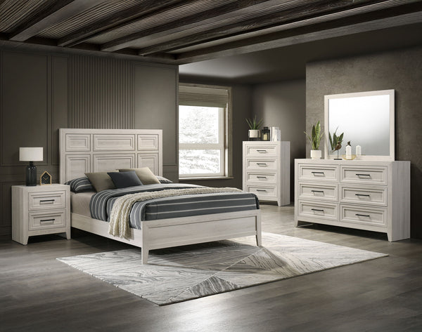 Elevate your bedroom with this elegantly designed furniture collection, blending contemporary sophistication with timeless charm. The soft, light wood finish exudes a sense of tranquility, while the intricate panel detailing adds a touch of refined crafts