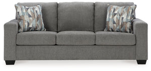 Youâ€™re in for a neat treat with this sofa sleeper. Its comfy seats are covered in soft, textural upholstery, and the wide track arms are eager to support your quest for total relaxation. Distressed abstract toss pillows bring a fresh breath of contempor