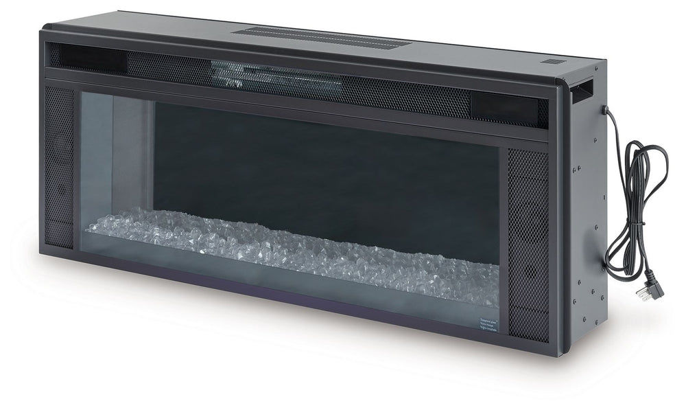 With the touch of a button, this fireplace insert gives you the cozy feel of a fireplace without the hassle, maintenance or cleanup. Available as an addition on select TV stands and entertainment centers, it includes multiple temperature settings, ambient