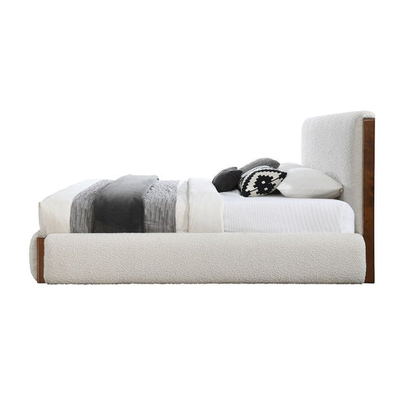 Sandro - Queen Bed - White Boucle & Walnut