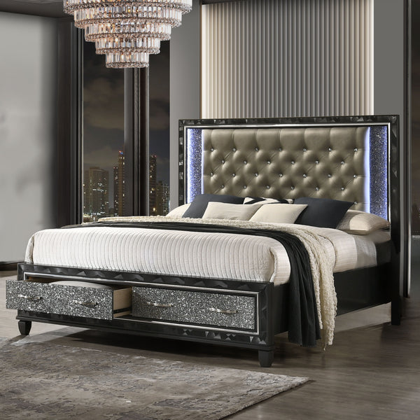 Radiance - 5/0 Queen Bed With Storage Only - Black Pearl