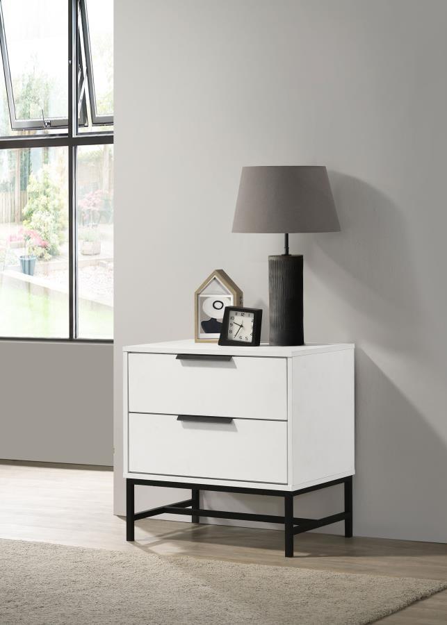 Put a fresh spin on bedside storage with a modern two-drawer nightstand. It shows off a clean, straight-lined silhouette, complete with easy drawers for nighttime essentials and personal items. Its wide top is big enough for a clock, reading lamp, and oth