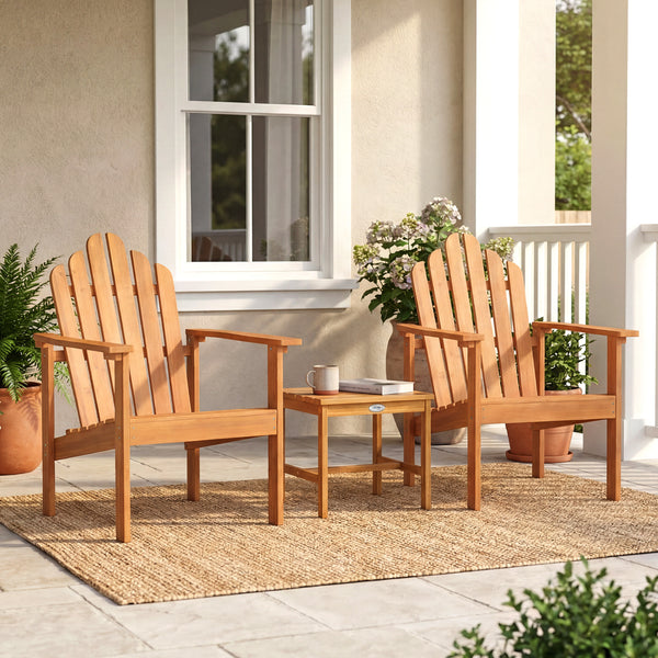 Built for dependable outdoor use with solid acacia wood<br>Strong construction holds up to 400 lbs with stability<br>Sloped seat for comfort during longer outdoor lounging<br>Angled backrest eases sitting with better body support<br>Wide armrests for adde
