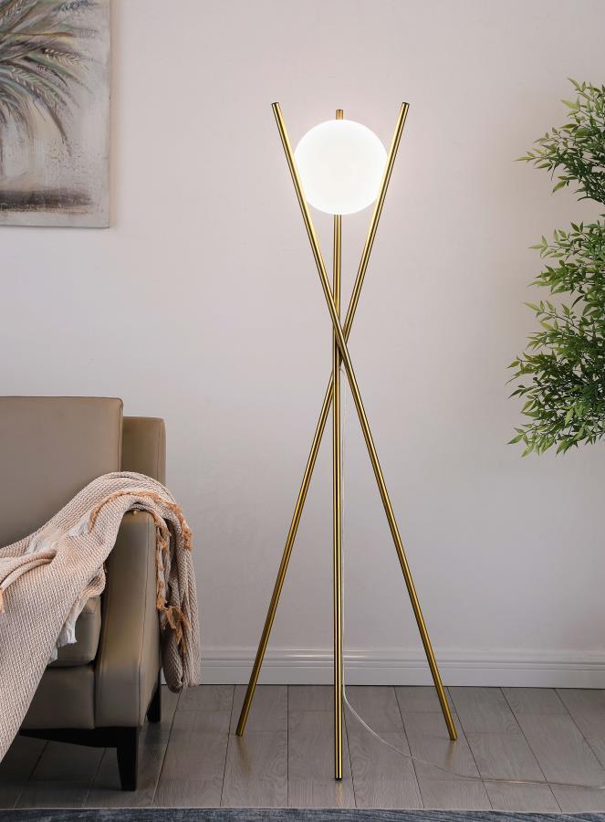 Downscaled style delivers artisan charm in a lamp with a special look that elevates your bedroom or living area. The Yamileth floor lamp makes more out of less, blending gold finished metal with a chic glass shade. A wispy geometric silhouette forms from 