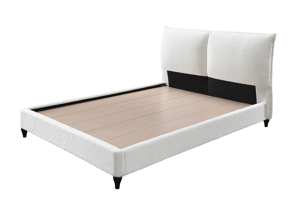 This lush contemporary bed frame is the perfect place to end your day. On trend boucle upholstery is stylish and timeless. Optional decking boards let you decide whether or not to use a box spring.<h4><b>Jenn - King Headboard And Footboard - White</b></h4