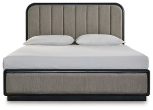 Rowanbeck - Gray / Black - California King Upholstered Panel Bed