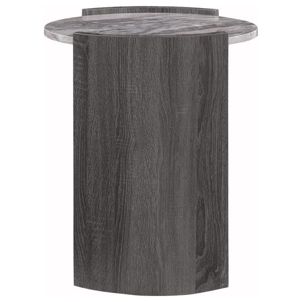 Gladstone - Round Faux Marble Top End Table - Distressed Gray
