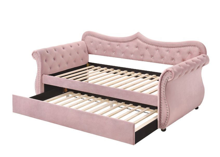 Create a dream bedrooms for your little ones with the Adkins Daybed that truly make their dream come true. The frame of the bed strikes a classic silhouette with gentle curves and sleigh-style arms, fully upholstered in a sofa velvet. Beautiful accents ar