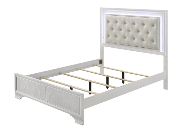  making a bold statement with its textured surfaces and crisp white finish. The bed