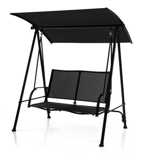 Columpio de jardín con dosel, asiento de tela cómoda y estructura de metal resistente - Negro