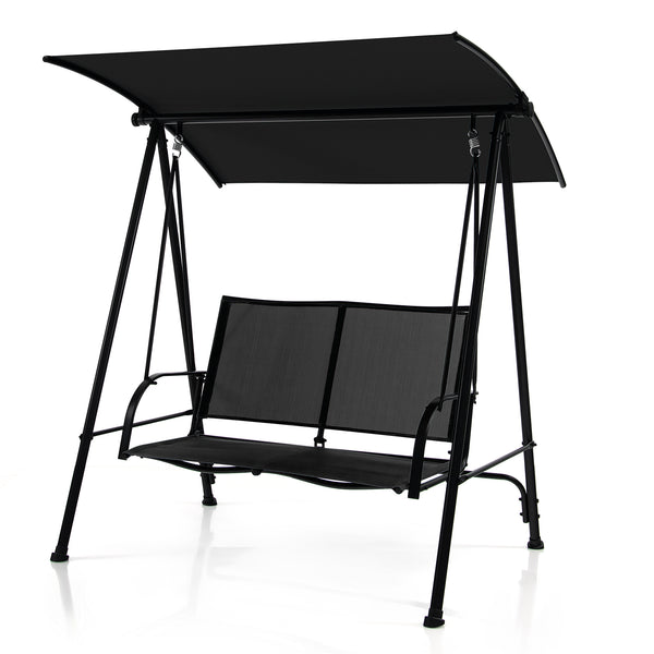 Columpio de jardín con dosel, asiento de tela cómoda y estructura de metal resistente - Negro