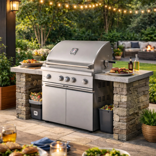 36-inch 4 burners Built in Gas Grill on cart with Sear/Rear Infrared Burner & Rotisserie Natural Gas
