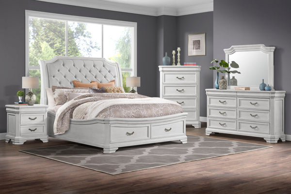  a sanctuary of enduring elegance in rich Vintage White. Complete with an elegant sleigh bed