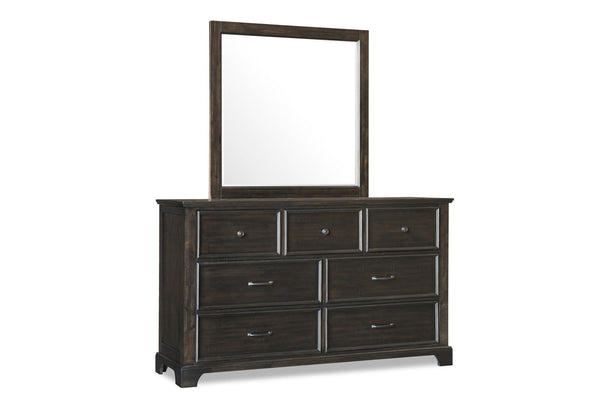 Enhance your bedroom with the Stafford County Wood Framed Mirror in walnut brown. This mirror is crafted from solid acacia, manufactured woods, and acacia veneers, ensuring a long-lasting and beautiful addition to your home. The contemporary design, featu
