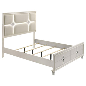Olivia Queen Panel Bed LED Headboard Pearl White