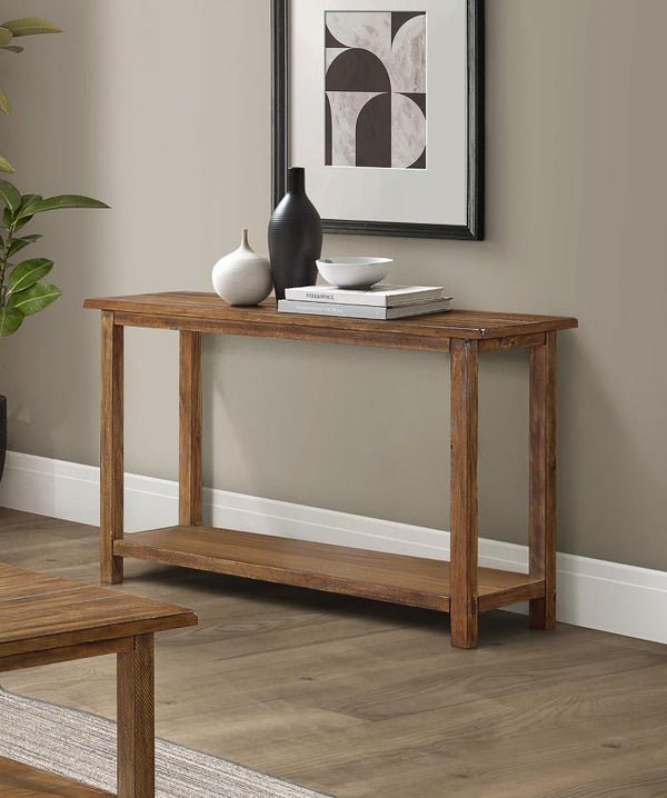  this console table showcases a rustic aesthetic and versatile appeal. Fashioned from pine wood and reinforced with engineered wood