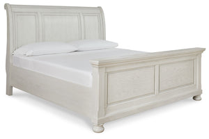 Elegant, timeless furnishings take your bedroom to the next level. Nothing does that better than this king sleigh bed. The antiqued white finish with a wonderful grain texture radiates sophistication, making this the perfect piece to round out the ultimat