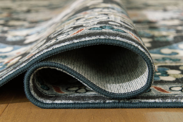 Leningston - Black / Cream / Blue - Washable Large Rug
