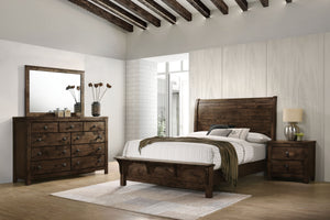 The 4 Piece Queen Blue Ridge Collection by New Classic Furniture offers a harmonious blend of sustainability and timeless design. Crafted from reclaimed solid wood, sourced from various origins, this set embraces eco-friendly construction, contributing to