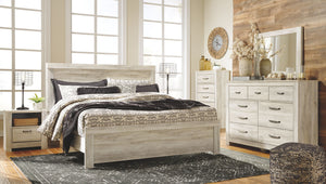 Bellaby - 7 Piezas - Cómoda, Espejo, Cama King con Panel, 2 Mesitas de Noche - Acabado Blanqueado