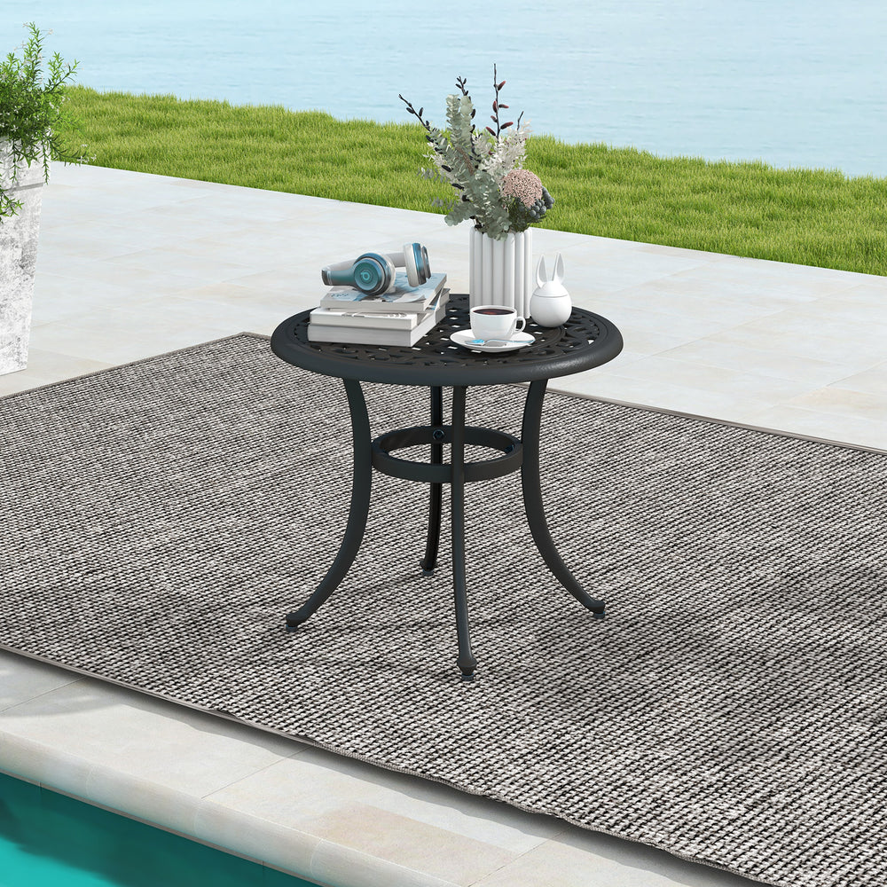 Premium rustproof cast aluminum construction<br>Lightweight and easy to carry<br>Reinforced retaining ring for added stability<br>Adjustable footpads make the table stand stably<br>Eye-catching retro design with elegant patterns<br>Antique brown finish fo