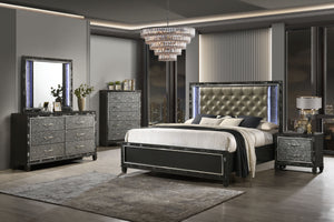 Transform your bedroom into a sanctuary of sophistication with the Radiance Western King 5 Piece Bedroom Set. Crafted from a blend of Solid Rubberwood and manufactured woods, this collection ensures unwavering stability and longevity. Its semi-gloss lacqu