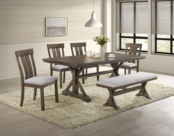 Bring rustic elegance to your dining space with this stunning farmhouse-inspired dining set, designed for both style and functionality. The beautifully crafted table features a robust trestle base, adding character and durability, while its rich wood fini