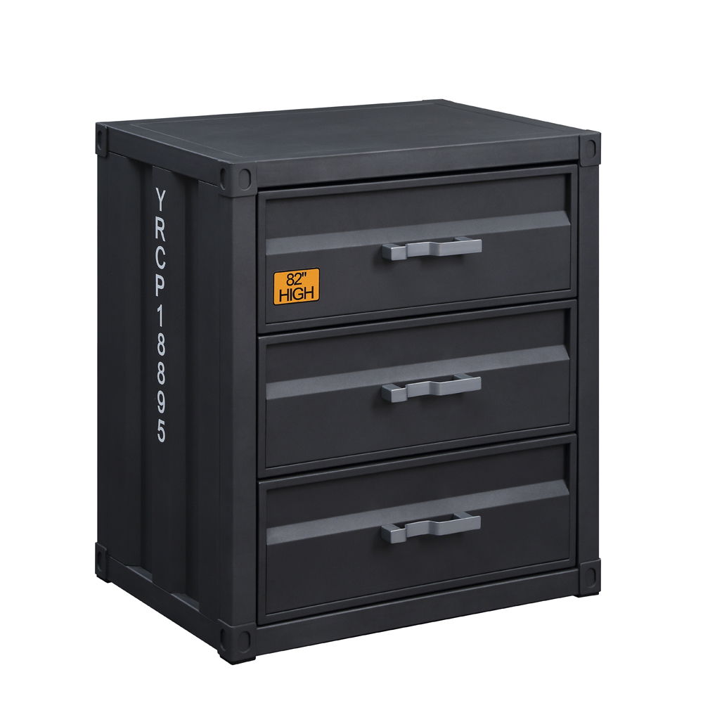 Bold industrial accents exude a funky New York loft vibe that makes an immediate impact to your space. The Cargo Dresser embodies true industrial design with warehouse style. It features a unique shipping container appearance, with gunmetal finish enhanci
