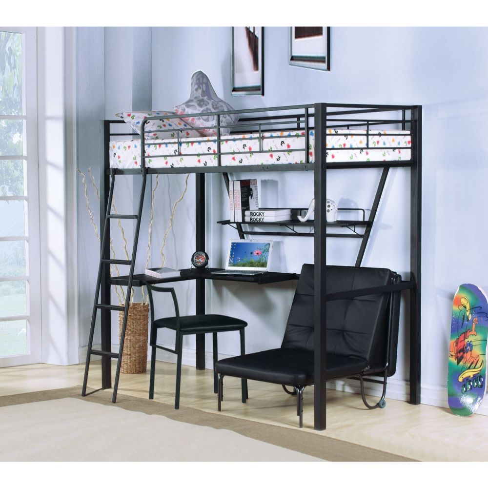 The Senon twin loft bed is a comfortable and functional option for your kids bedroom. This piece features easy access guard rails and a reversible front ladder. Below the bed, its working station and shelf creates the perfect space for your children to st