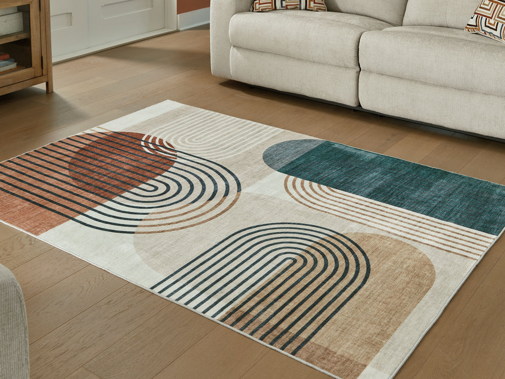 Mid-century modern meets contemporary in this rug. Streamlined arch designs in muted tones bring a subtle wash of color to your floor decor. Crafted with ultra-soft faux fur, it-'s machine washable for nearly effortless upkeep.<br/><br/><b>Product Feature