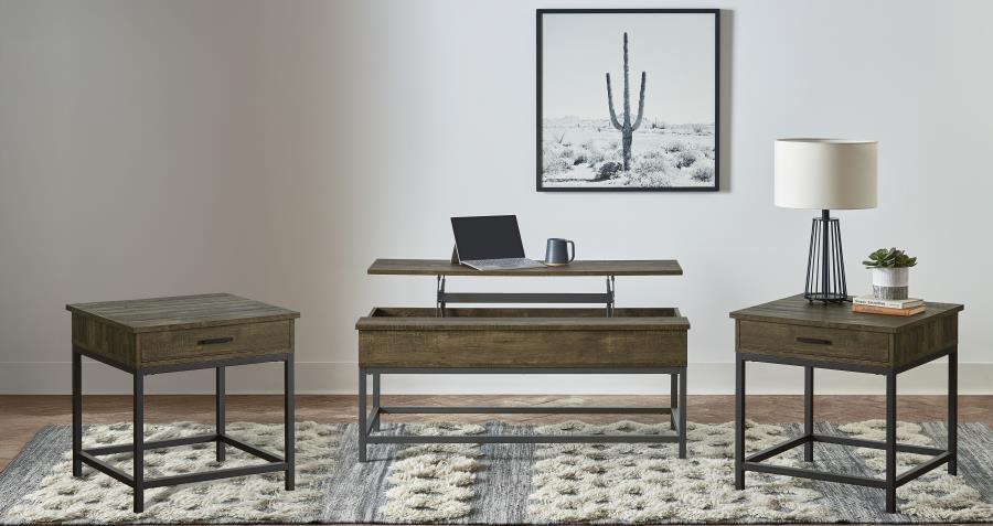 Byers - 3 Piece Lift Top Coffee And End Table Set - Brown Oak