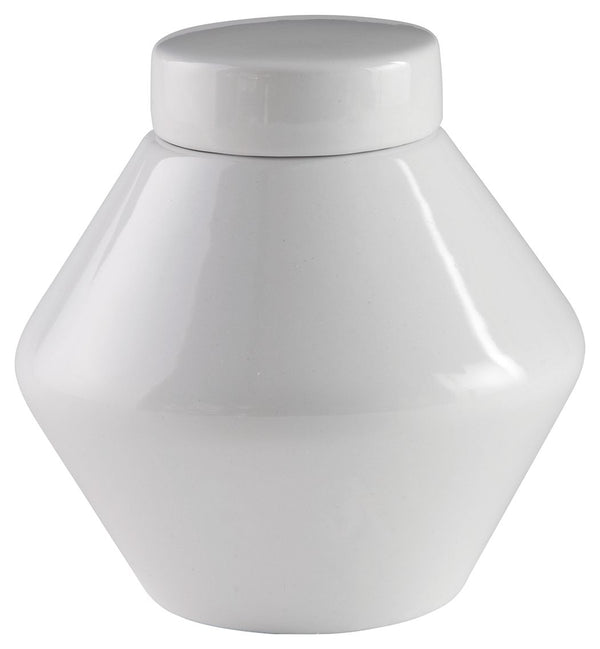 Show off your sense of curated good taste with this glazed ceramic jar with removable lid. Minimalistic and modern, it-'s the embodiment of sleek style.<br/><br/><b>Product Features</b><ul><li>Made of ceramic</li><li>White glazed finish</li><li>Removable 