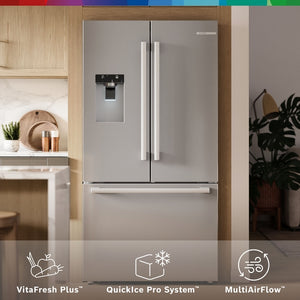 36" 500 Series, 3-Door, Counter Depth, External ice/water, Stainless Steel