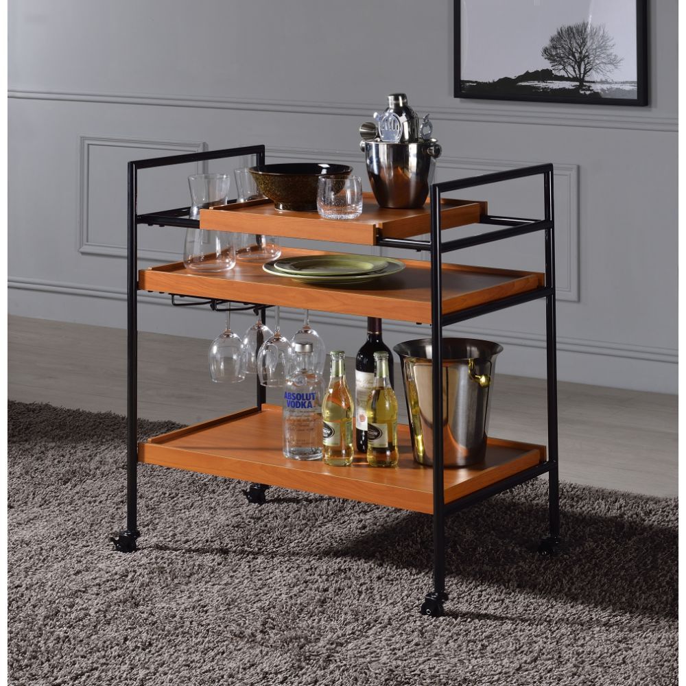 Whether youâ€™re brining a bit of contemporary appeal to your well-decorated area or complementing a chic aesthetic with a touch of modern appeal, this Oaken serving cart will be a visually appealing addition to your space. Featuring three wooden adjustab