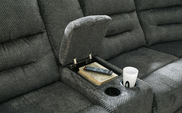 Nettington - Smoke - 3-Piece Power Reclining Sectional With Laf Pwr Rec Loveseat W/Console