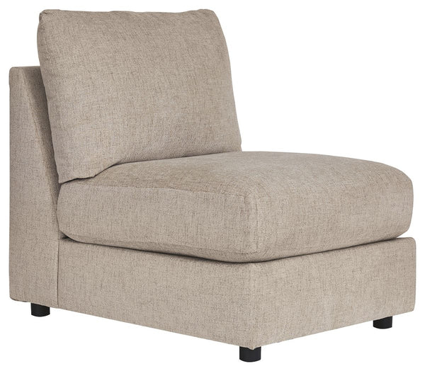 This armless chair is made with polyester upholstery. Pairs with other items in the series to make a sectional.<br><br><b>Additional Dimensions</b><br><ul><li>Leg height: 2.25-"</li><li>Minimum width of doorway for delivery: 32-"</li><li>Seat depth: 25-"<