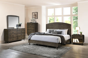 The Rex 5 Piece Bedroom Set in Walnut Brown includes everything you need to complete your bedroom: a headboard, footboard, two side rails, a slat kit, a dresser, a mirror, a chest, and a nightstand. Crafted from solid rubberwood, manufactured woods, and o