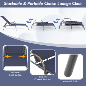 Don't leave the lounge chairs outside in raining days for prolonging its' using life <br>Made of Sun-proof and breathable fabric for long-lasting use <br>Powder coated steel frame provides sturdy support <br>Thick legs and anti-slip pads provide extra sta
