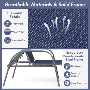 Don't leave the lounge chairs outside in raining days for prolonging its' using life <br>Made of Sun-proof and breathable fabric for long-lasting use <br>Powder coated steel frame provides sturdy support <br>Thick legs and anti-slip pads provide extra sta