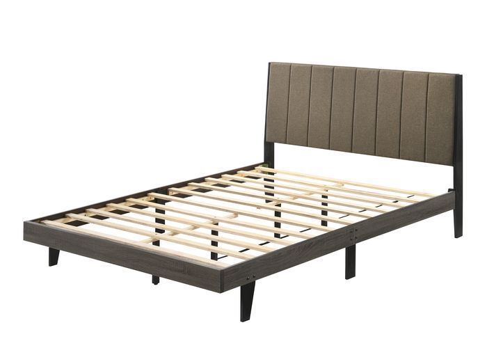 Valdemar - Queen Bed - Brown Fabric & Weathered Gray