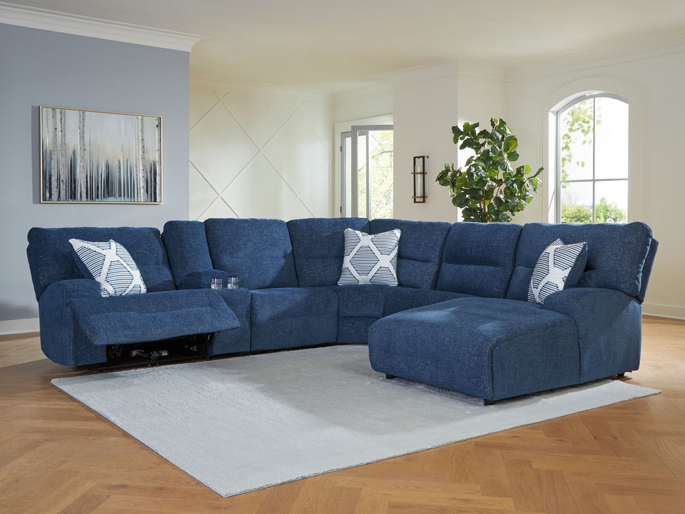 Enjoy the endless adaptability of this power reclining sectional with chaise. Whether youâ€™re hosting guests, setting up for movie night or just need a refresh, the modular design allows you to rearrange the pieces as you please. One-touch controls effor