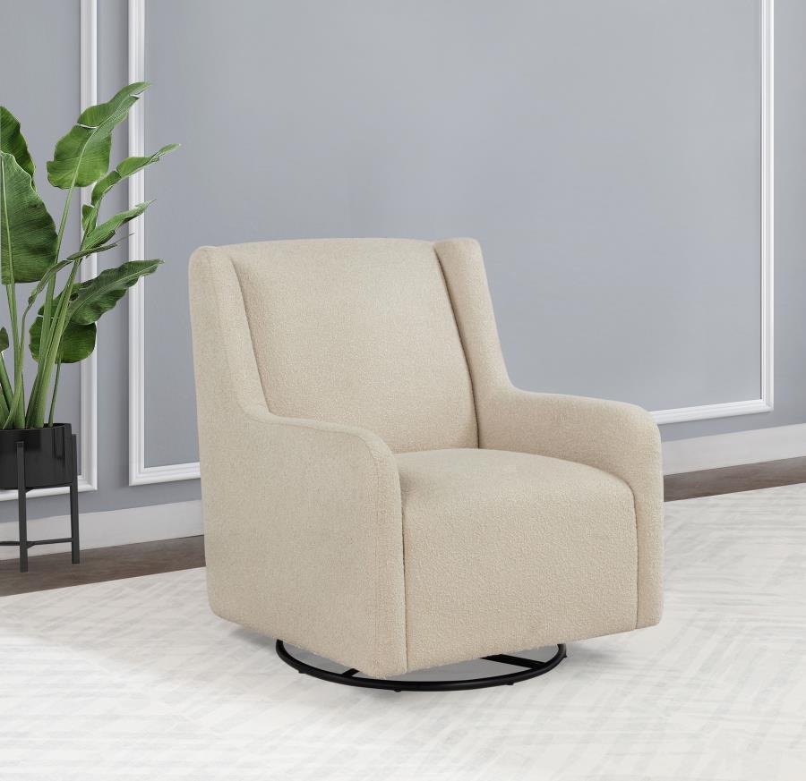 This swivel glider recliner accent chair embraces modern comfort with its trendy boucle fabric and smooth, 360-degree swivel base. Ideal as a nursery chair, it provides gentle gliding and reclining capabilities for soothing relaxation. Whether gracing a l