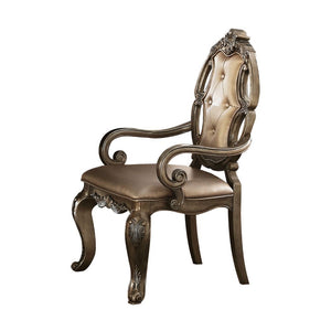 Arm Chair Padded Seat & Back Cushion (Backrest: Button Tufted & Wooden Trim with Scrolled Crown Molding) Wooden Seat Apron Wooden Cabriole Leg Arm Height: 25-"H (630mm)<br/><br/><b>Product Features</b><ul><li>Case: 2Pc/1Ctn</li><li>Finish: PU & Vintag