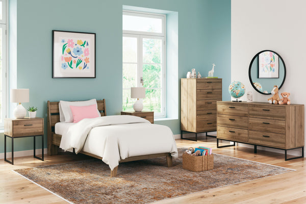 Deanlow - 4 pzs. - Cómoda, Chifonier, Cama plataforma individual - Miel