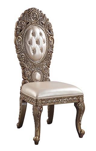 Ornate scrollwork and endless details the Constantine collection takes inspiration from the Baroque era to make up this dining set. The bronze finish creates a regal look to the set. The table sits on highly detailed wooden legs that are not only beautifu