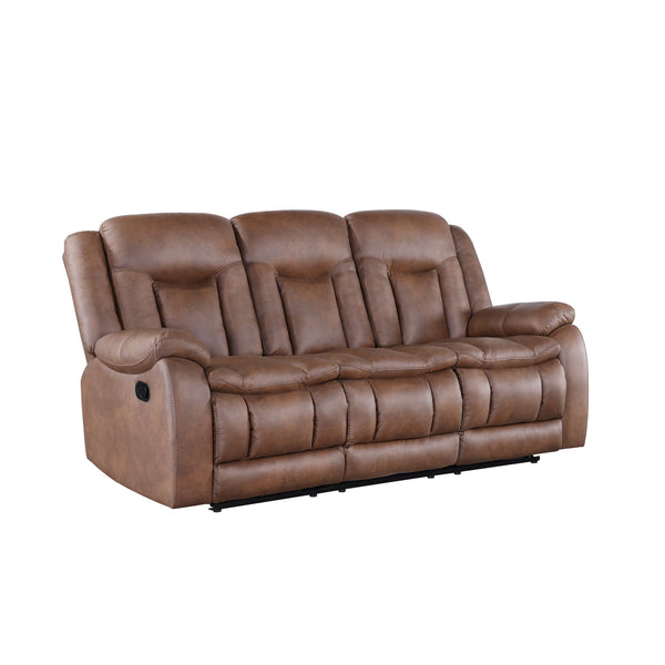 The Morello Dual Recliner Sofa in Brown brings together comfort, style, and functionality for your living space. Upholstered in sumptuously soft 100% polyester fabric in a saddle brown color, this couch mimics the luxurious look of leather without the hig