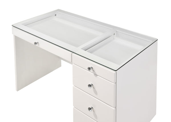 Morgan - Vanity Desk With Glass Top And LED Mirror - White