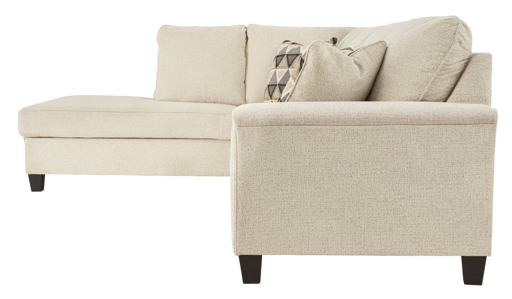 If youâ€™re looking to lighten the mood, youâ€™re sure to find this budget-conscious sectional beautifully fits the bill. Covered in a creme chenille upholstery loaded with plush texture, this less-is-more contemporary sectional is dressed to impress with