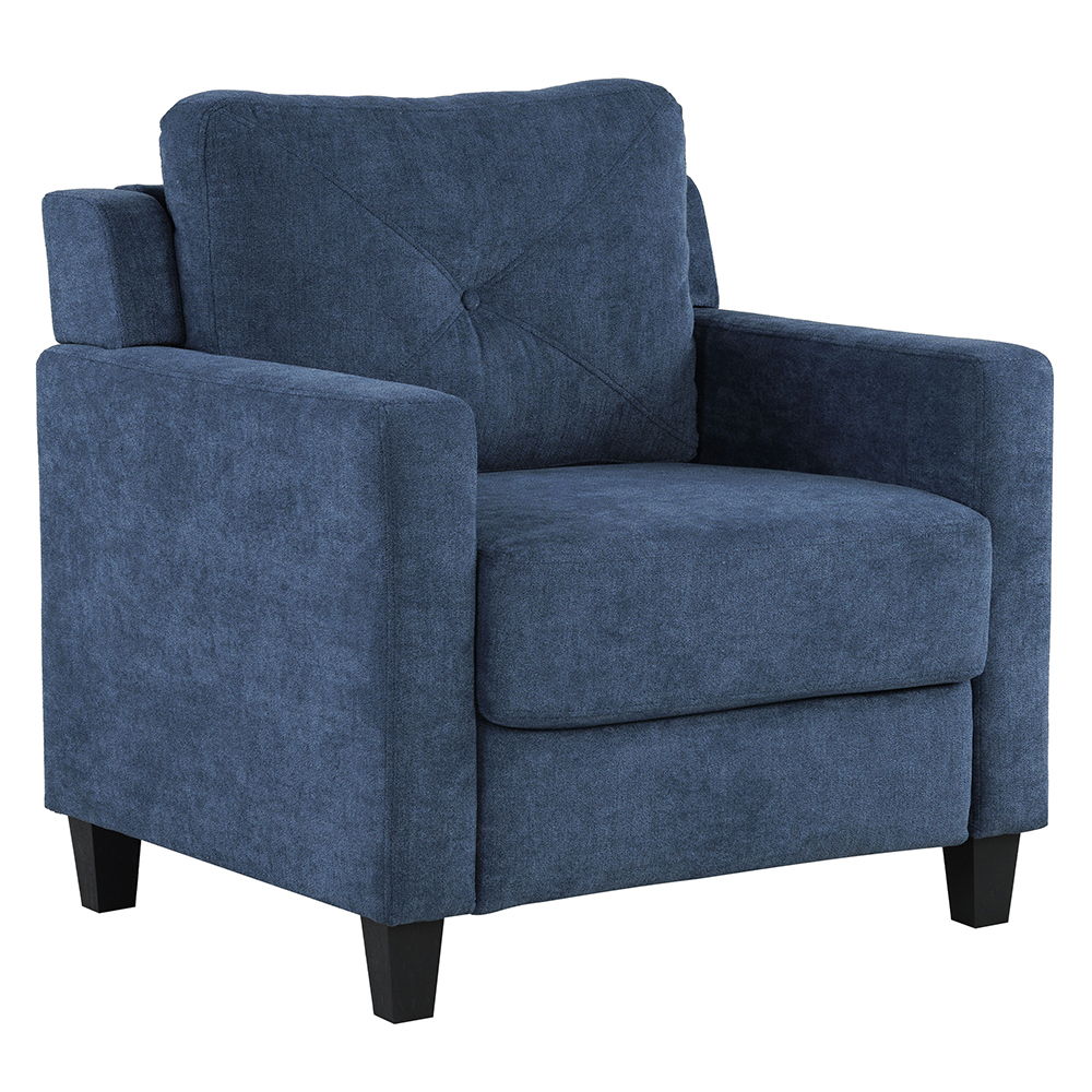 Experience ultimate comfort and style with Horatio navy Chenille sofa.The tight back and seat cushions ensure a comfortable seating experience, supported by pocket coil construction and a sturdy wooden inner frame. This set is perfect for creating a moder