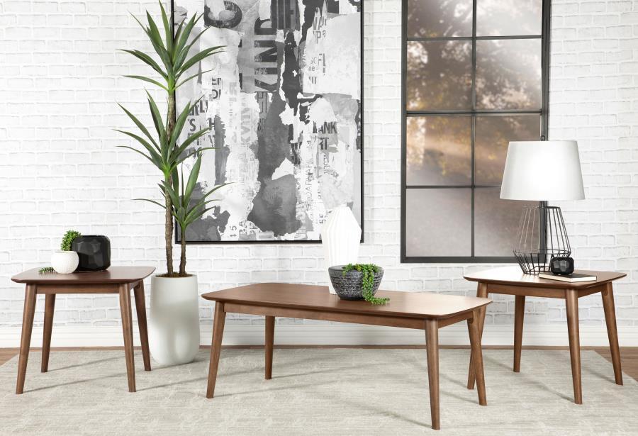 Create a subtle vintage flair with this mid-century modern three-piece occasional set, complete with a coffee table and two end tables. Keep books, table lamps and more on this collection of essential living room furniture pieces. Designed with a natural 